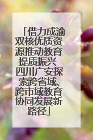 借力成渝双核优质资源推动教育提质振兴 四川广安探索跨省域、跨市域教育协同发展新路径